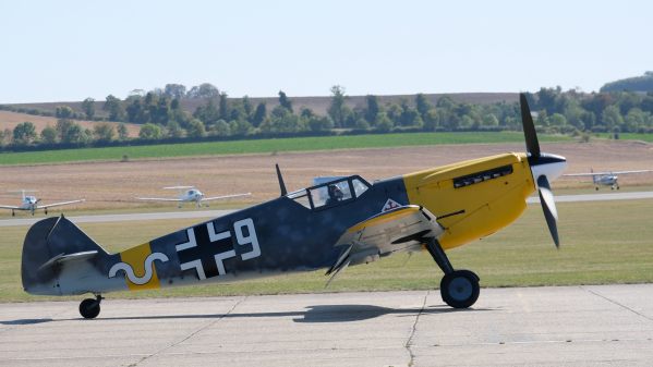 Messerschmitt 109 on the runway at Duxford 2019.