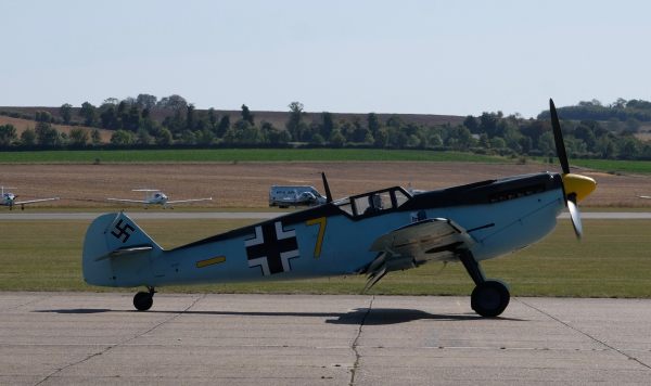 Messerschmitt 109 on the runway at Duxford 2019.