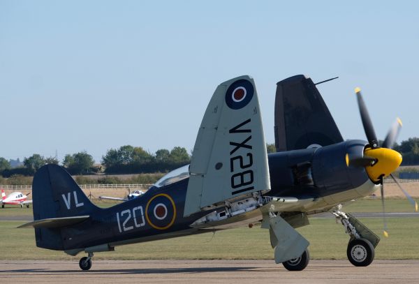 Sea Fury, with wings folded for carrier operation, at Duxford Airshow 2019.