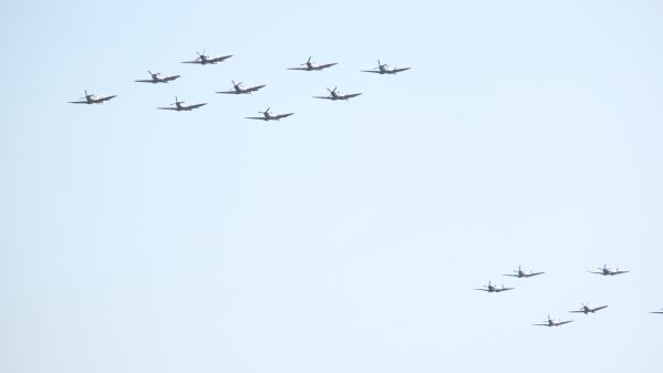 Spitfires over Duxford at 2019 Airshow.