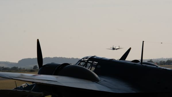 Lone Spitfire over Duxford at 2019 Airshow.