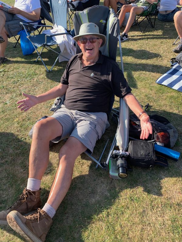 Bobby in his broken chair at the Duxford Airshow 2019.