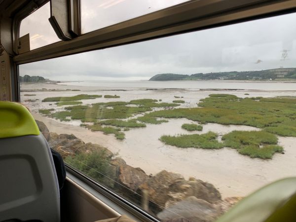 The River Towy (Tywi) flowing from Carmarthen. Great train journey.