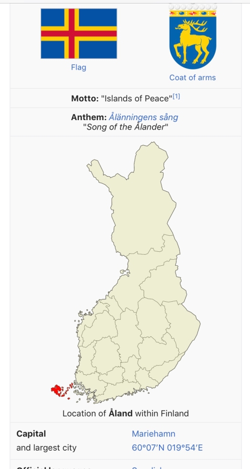 Map of location of Åland in Finland.