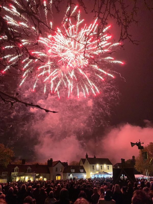 Red fireworks at Brockham.