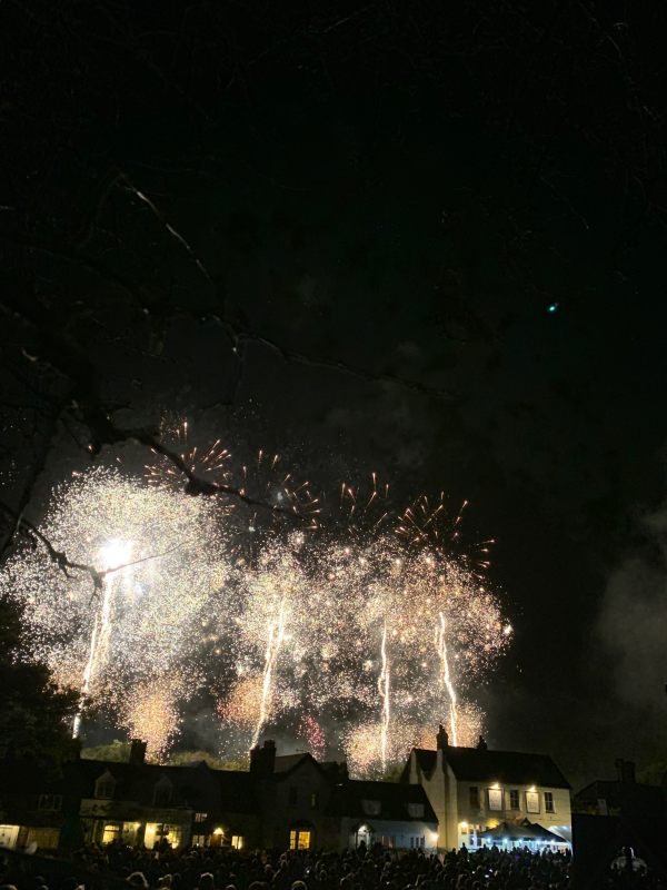 White fireworks over Brockham.