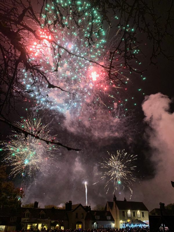 Multi-coloured fireworks over Brockham.