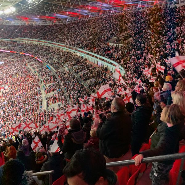 A packed Wembley Stadium supporting the Lionesses.