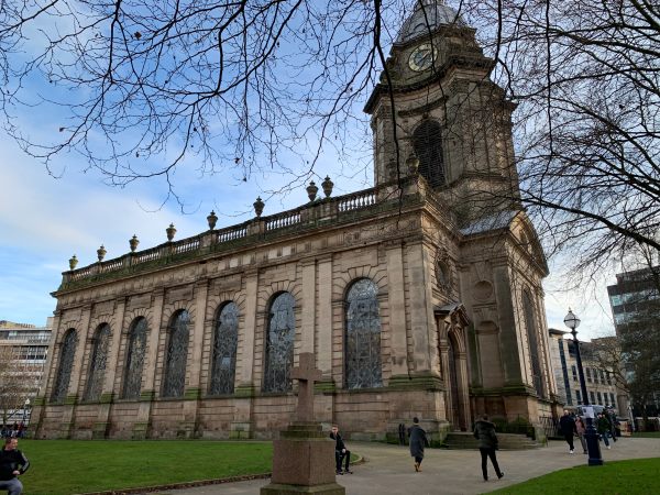 The southwestern aspect of St Philips Cathedral, Birmingham.