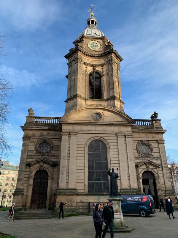 The clock and bell tower of St Philip's Cathedral, Birmingham.