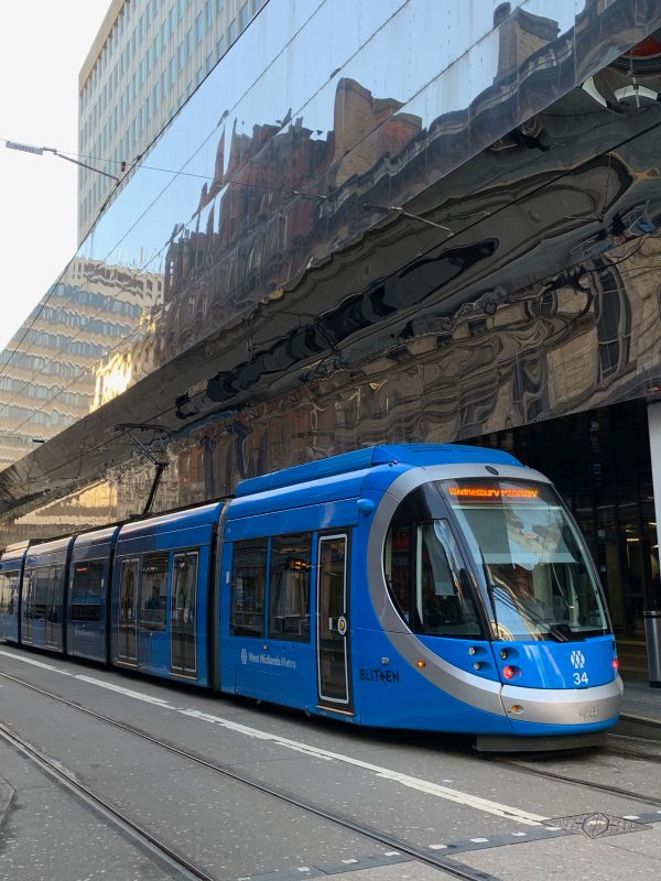 Smart tram outside New Street Station - this one named after Blitzen, one of Santa's Reindeer!