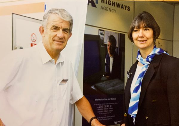 A younger Bobby and Diddley at a Highways Agency stand.