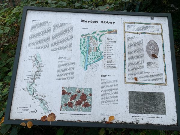 Interpretation board for Merton Abbey.