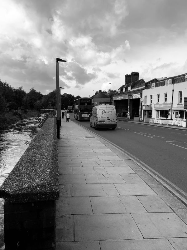 Looking along the A24 to Merton Bus Garage on the right.