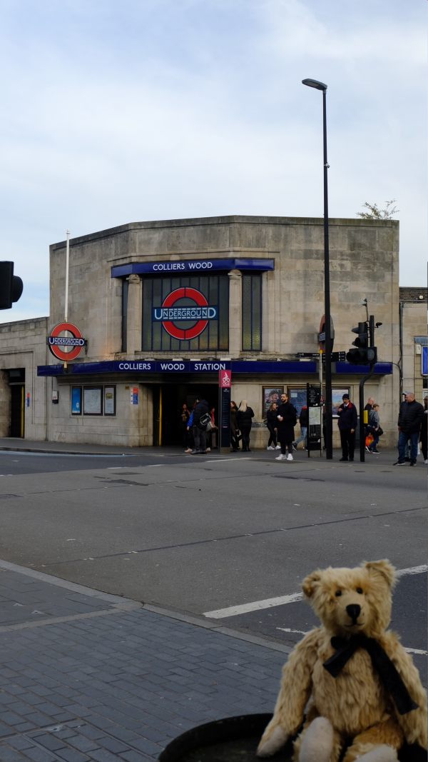 Bertie posing outside Colliers Wood Underground Station.