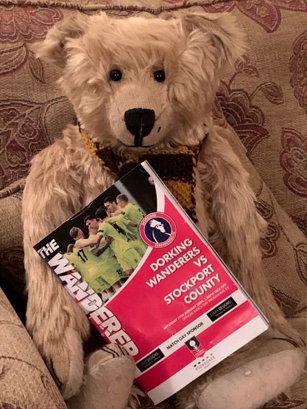 Bertie with the Dorking Wanderers v Stockport County programme.