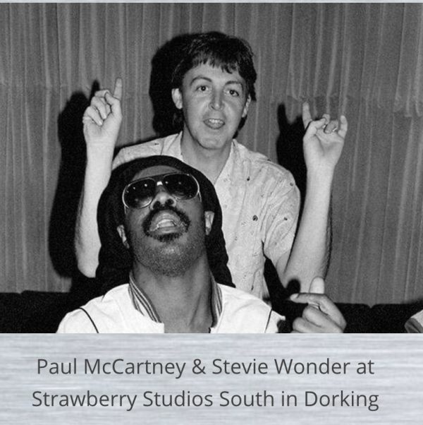 Paul McCartney & Stevie Wonder at the Strawberry Studios South.