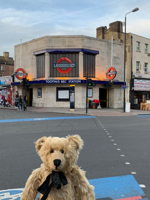 Bertie posing in front of Tooting Bec station.
