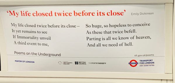 Poem poster on an Underground train.
