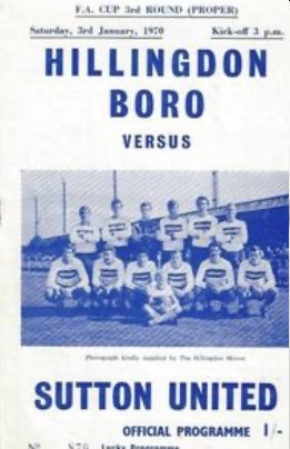 Official Programme Hillingdon Boro vs Sutton United. Saturday 3 January 1970.