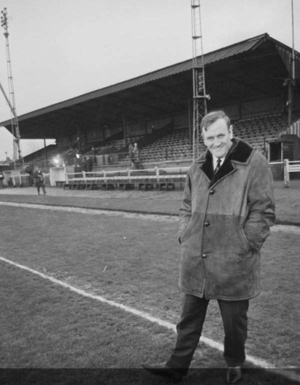 Black and White photo of Don Revie at Gander Green Lane.