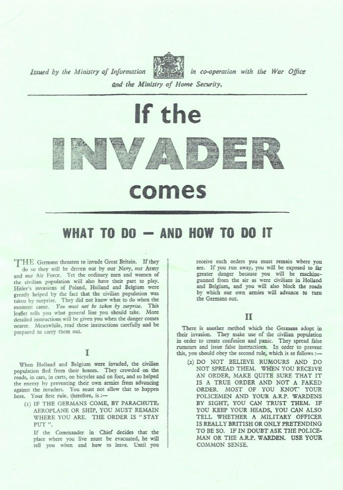 Copy of the "If the Invader Comes" leaflet.