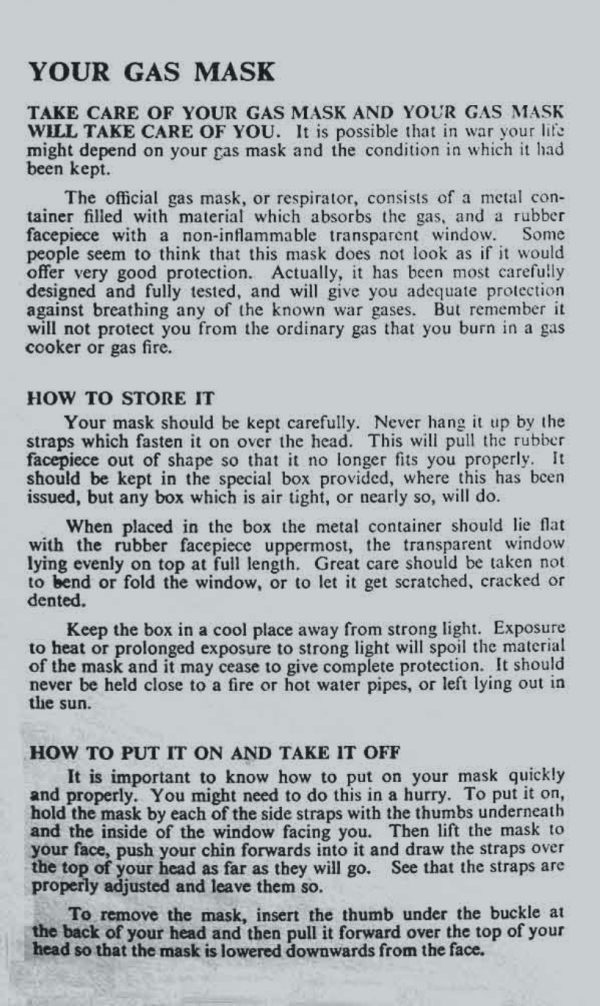 Instructions on using your Gas Mask and Masking your Windows.