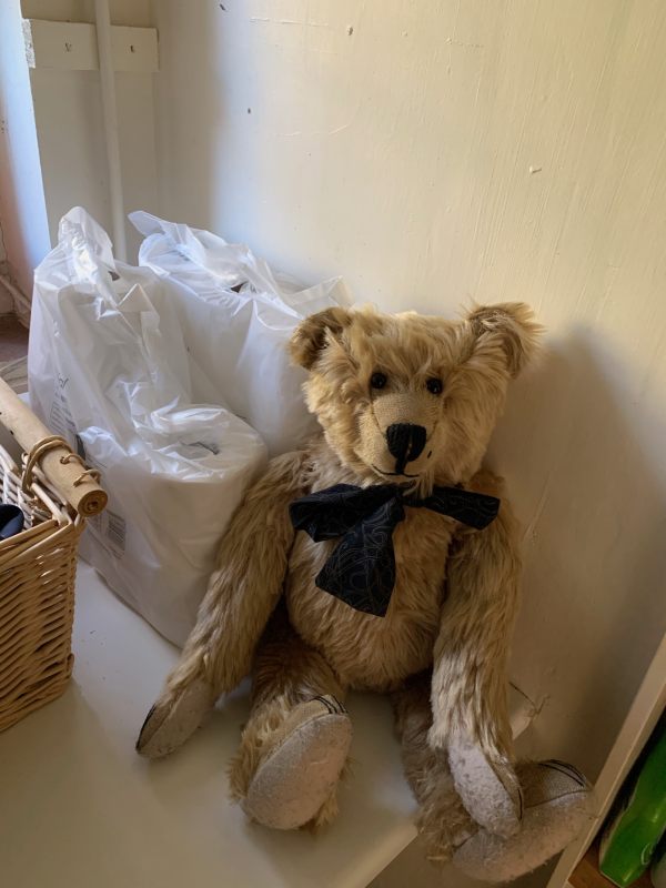 Bertie, with Bobby's stash of toilet rolls!