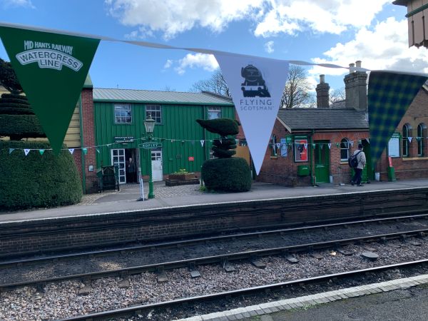 Ropley with "Flying Scotsman" bunting.