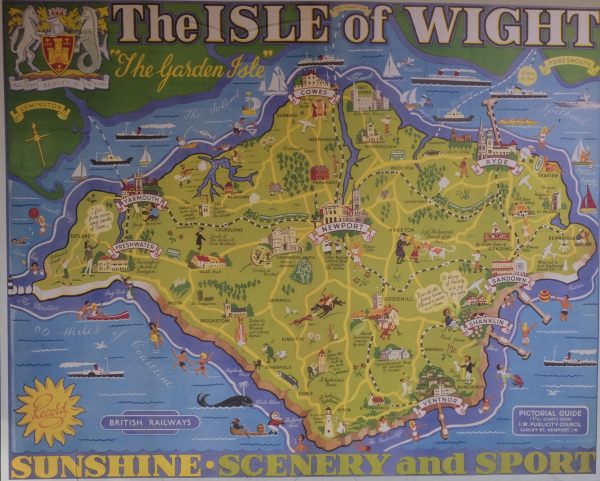 Map of the Isle of Wight, showing the once extensive rail network.