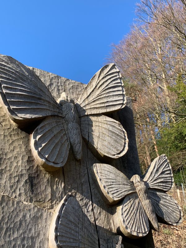 Close up of two of the carved Butterflies. Minus antennae that are constantly nicked and no longer replaced.
