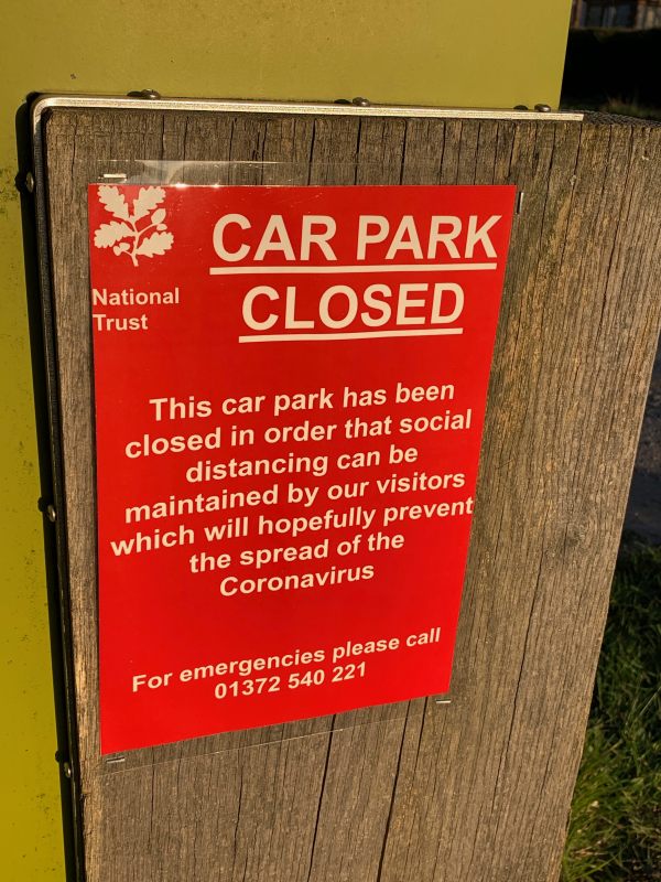 Photograph of notice announcing the closure of the car park at Denbies Hillside due to the Coronavirus.
