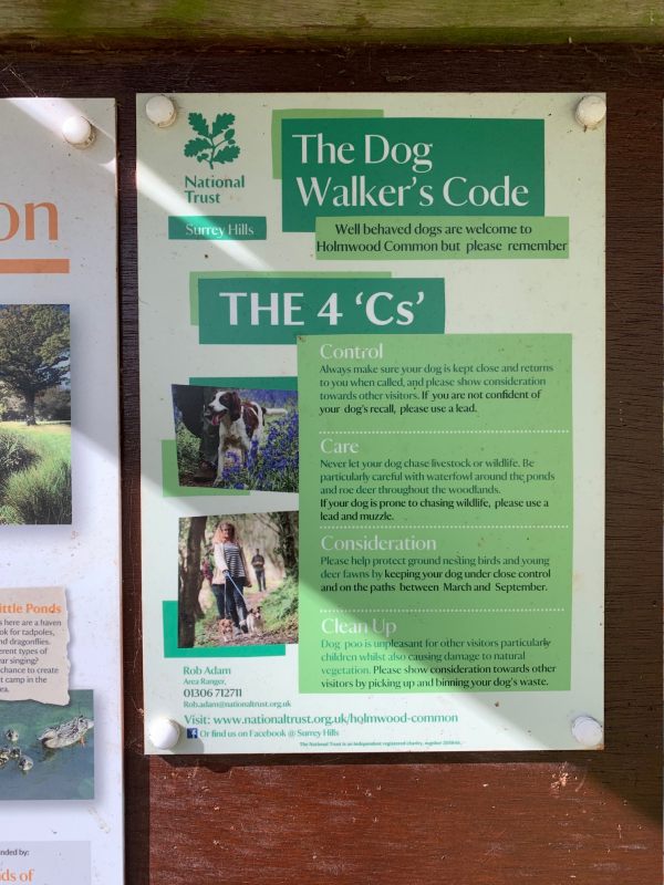 Dog Walker's Guide on the notice board at Holmwood Common.