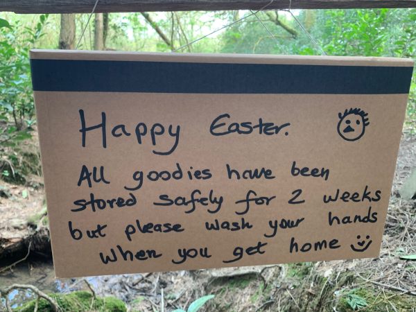 Happy Easter: All goodies have been stored safely for 2 weeks, but please wash your hands when you get home.