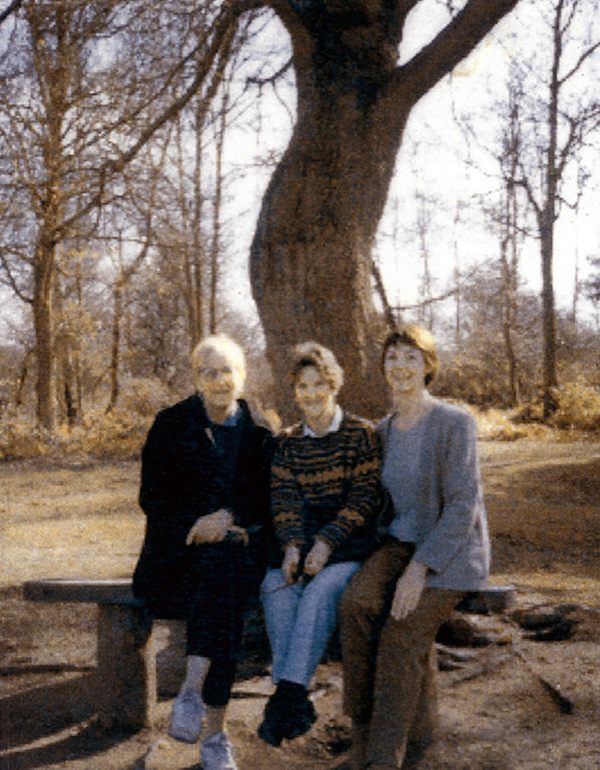 This picture is not included for its photographic reproduction, but for what it represents. Go back to the picture with the caption: "This blog was written on this seat." You will recognise the distinctive trunk of the tree. Diddley lived in Laurel Cottage before Bobby. Here you see Sue, Angie and Diddley in 1995 on that very seat. Friends reunited, who grew up in the Cotswolds together. Taken 25 years ago.
