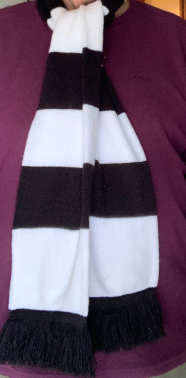East Preston Under 11 / Fulham FC scarf. Large alternate Black and White stripes.