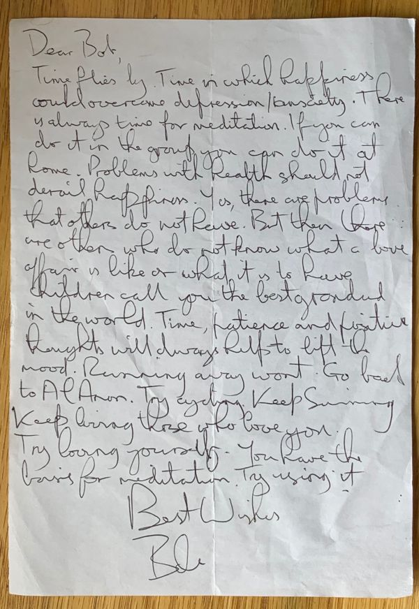 Letter to Myself: Bobby's handwritten letter to himself. See bottom of page for full transcript.