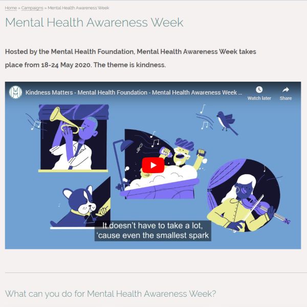 Screenprint of the Mental Health Awareness Week Web Page.