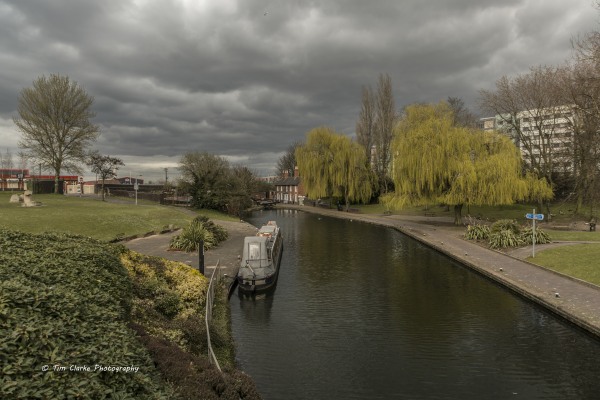 Our boat, Sola Gratia, moored at the top of the locks in Broad Street Basin.