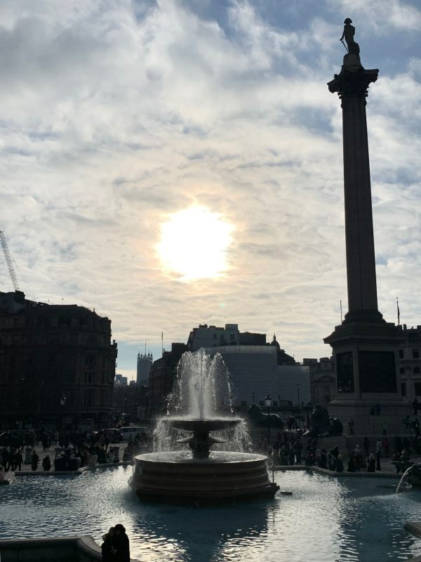 Trafalgar Square with the fountain and Nelson's Column.