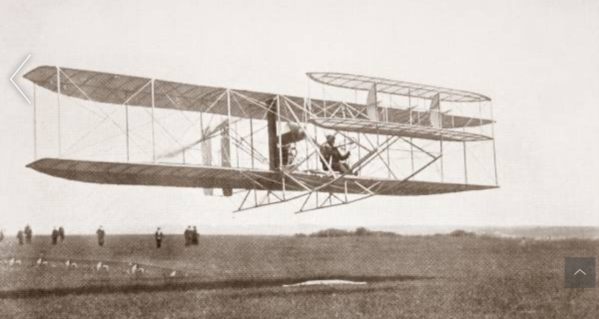 Charles Rolls taking off in the biplane.