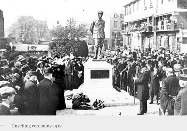 A newspaper cutting of a photograph of the unveiling ceremony of the Dover Charles Rolls statue.
