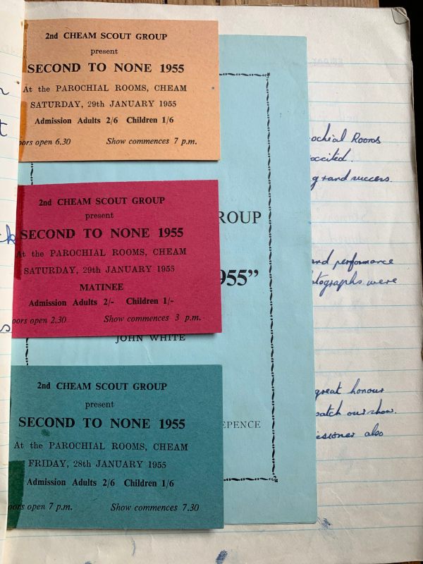 Tickets to the South Cheam Gang Show "Second to None" 1955.