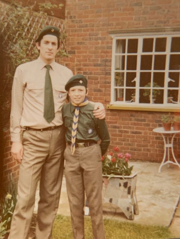 Bobby ("Skip") and Andrew in their scout uniforms.