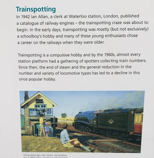 A poster on the history of trainspotting and Ian Allen's part in the emergence of this hobby.