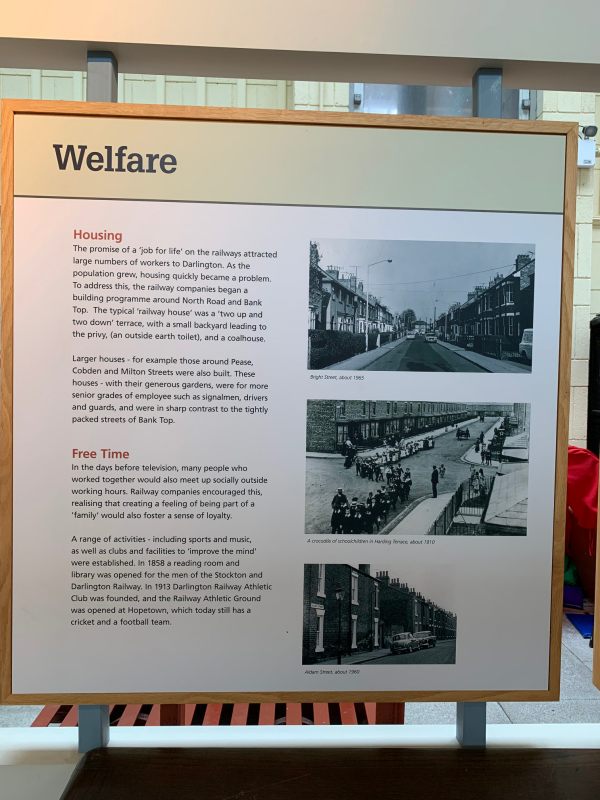 A poster about railway staff welfare in the town.