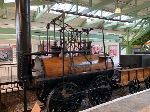 The oldest engine of all. "Locomotion" in a former platform in Darlington North Road Station.