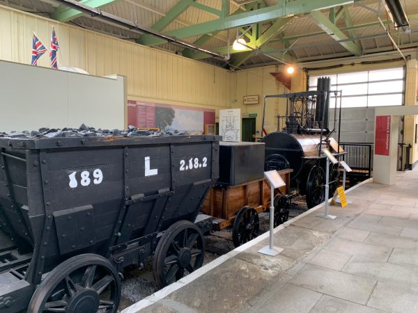 Locomotion ahead of a loaded coal wagon in a former platform at Darlington North Road Station.