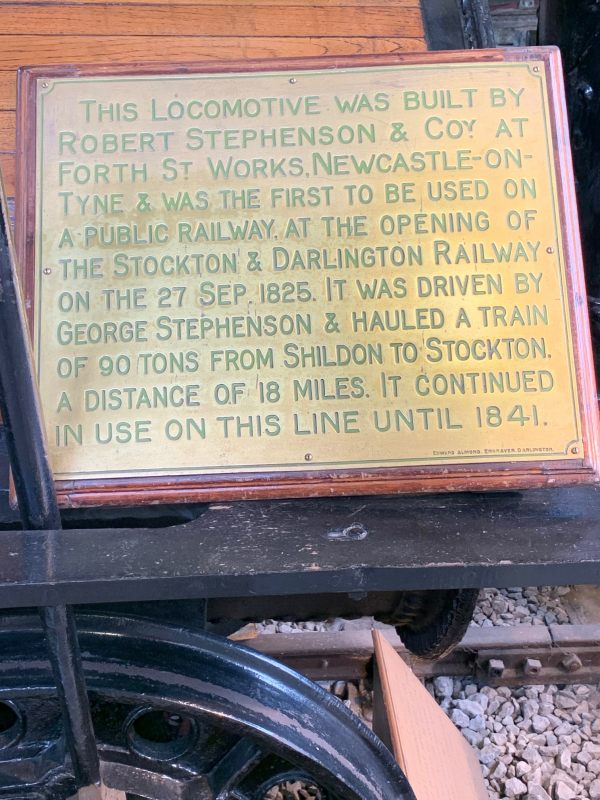 The brass plaque giving a brief history of "Locomotion". The original. Built in 1825. Nearly 200 years old.