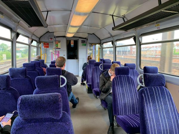 Inside a Pacer. Refurbished with new seats, but still like a bus.